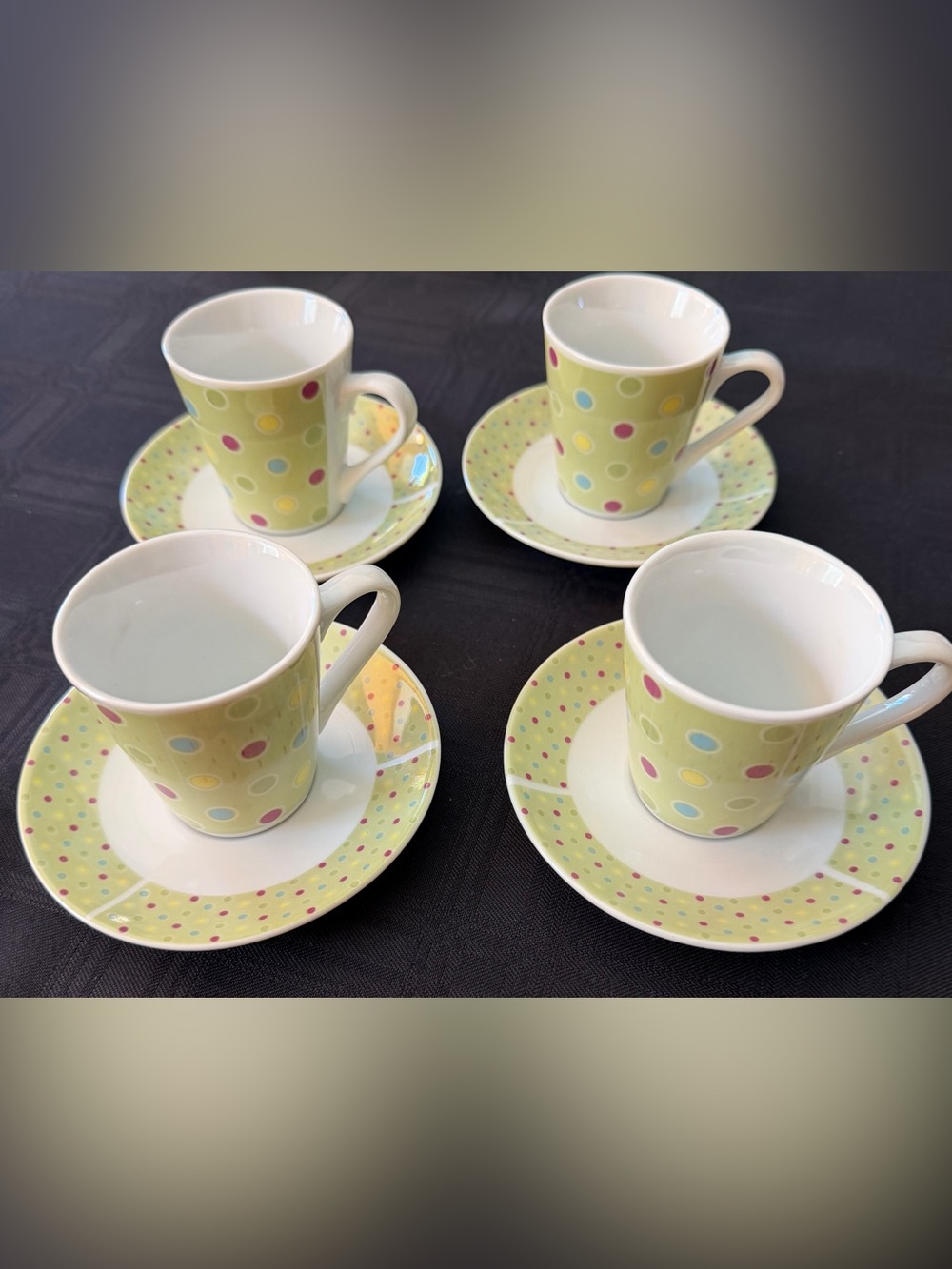 Polka Dot Porcelain Espresso Cup and Saucer Set - Light Green